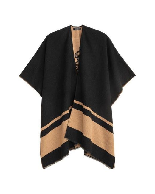 ZZDNU Lauren Ralplh Lauren Black Crest Jacquard Ruana