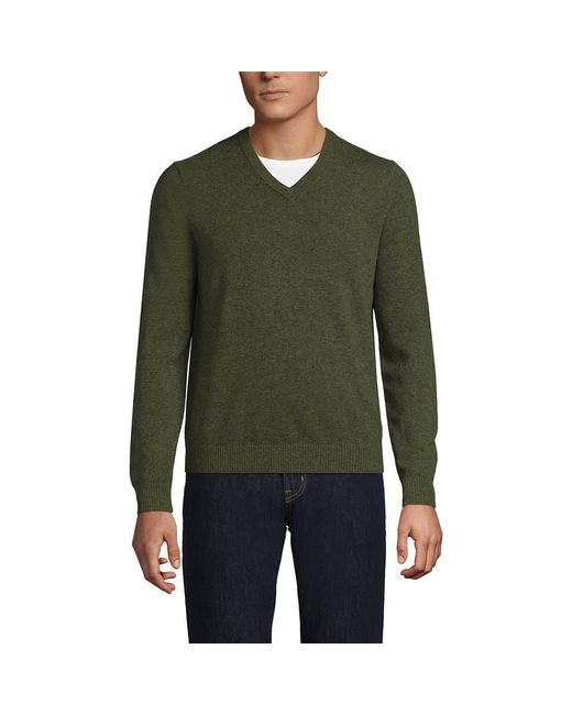 Lands' End Green Fine Gauge Cashmere V-Neck Sweater for men