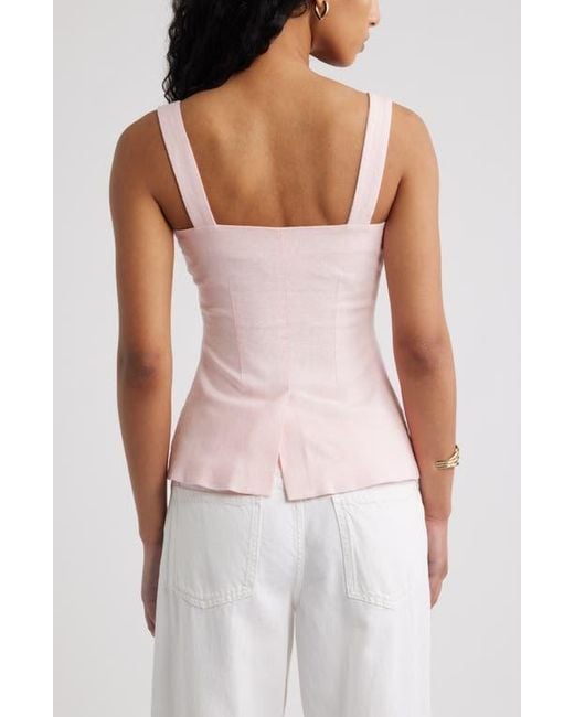 Open Edit Pink Button Front Linen Blend Tank