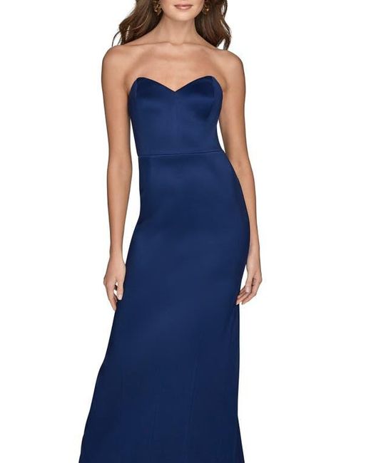 Donna Karan Blue Strapless Satin Gown