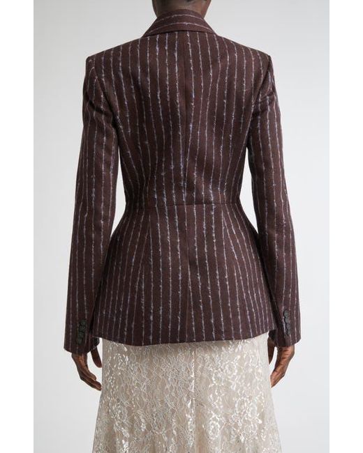 Erdem Brown Pinstripe Fitted Single Breasted Wool & Mohair Blend Blazer