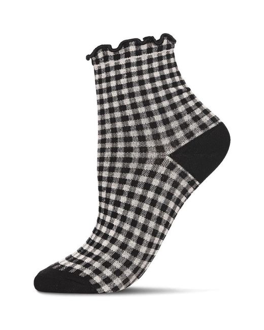 Memoi Black Gingham Ankle Socks