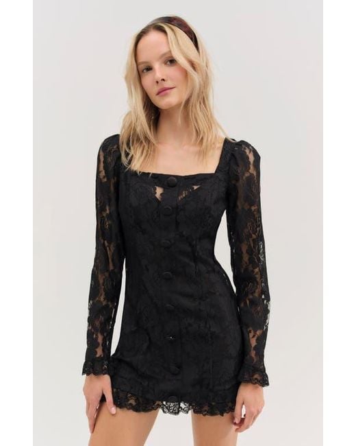 For Love & Lemons Claudia Rose Lace Long Sleeve Minidress in Black | Lyst