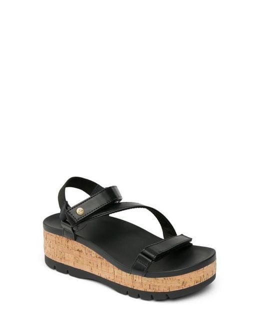 Reef Black Cushion Tide Higher Ankle Strap Platform Wedge Sandal