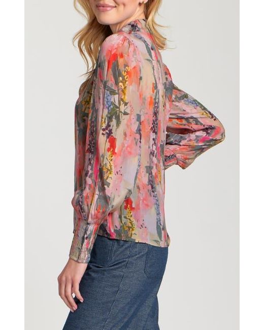 Apny Red Puff Shoulder Button Front Top