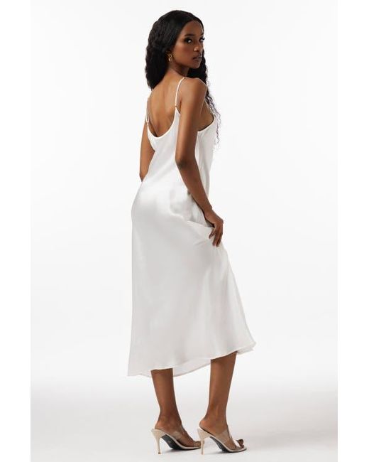 Siksilk White Mulberry Silk Spaghetti Strap Long Nightgown