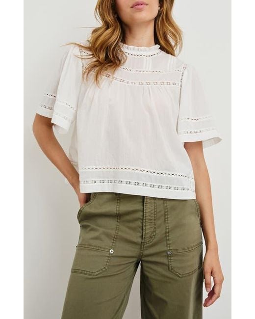 Rails Green Daisy Lace Inset Cotton Peasant Top