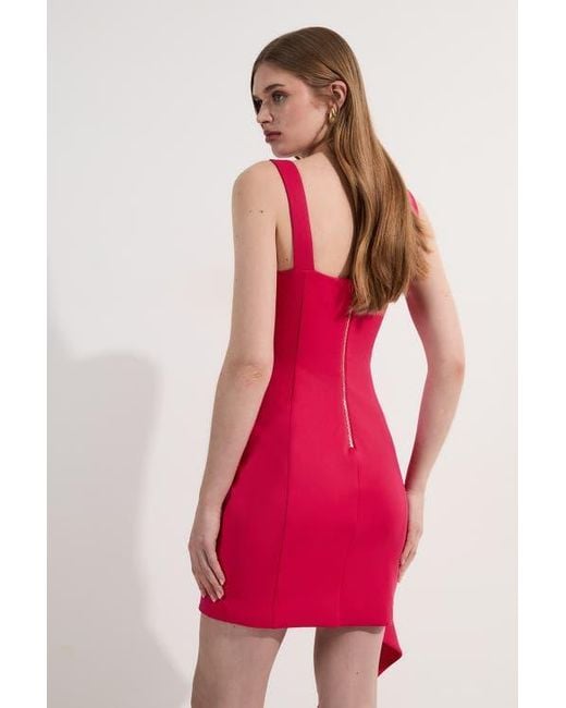 Karen Millen Pink Scuba Drama Ruffle Woven Mini Dress