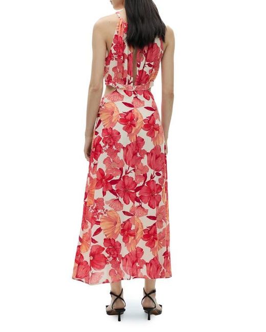 Cutout Halter Maxi Dress In Red Satin