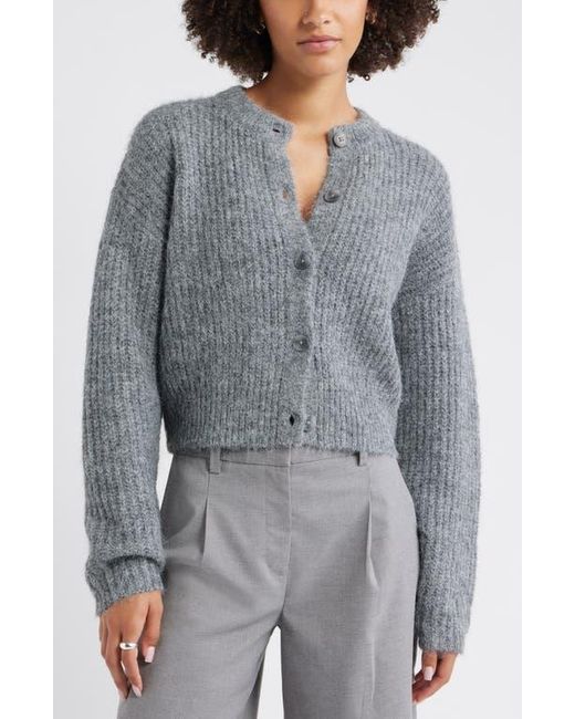 Open Edit Gray Fuzzy Crewneck Cardigan