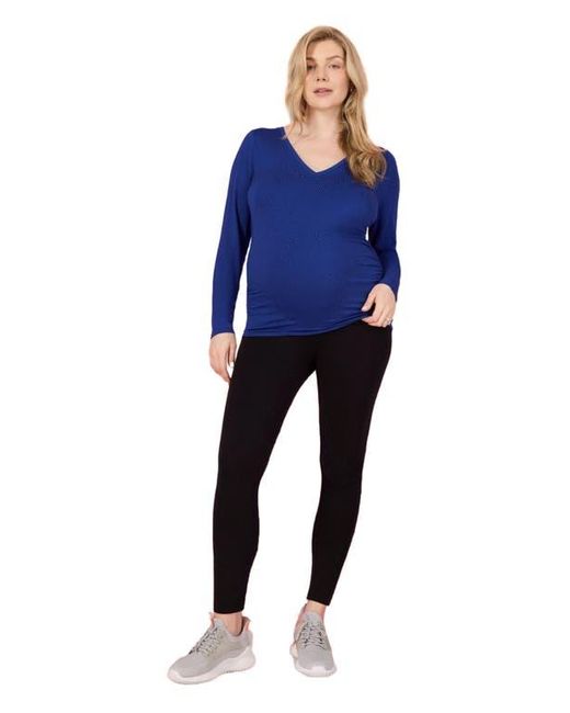 Motherhood Maternity Blue V-Neck Side-Ruched Maternity Long Sleeve Tee
