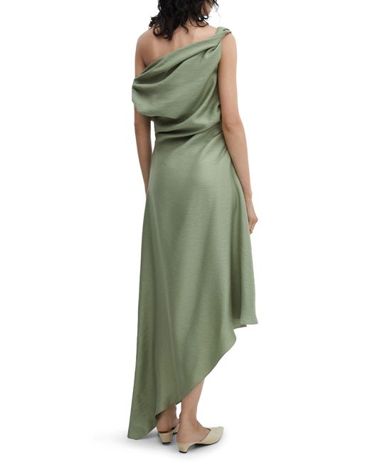 Mango Green Laila Draped One-shoulder Midi Dress