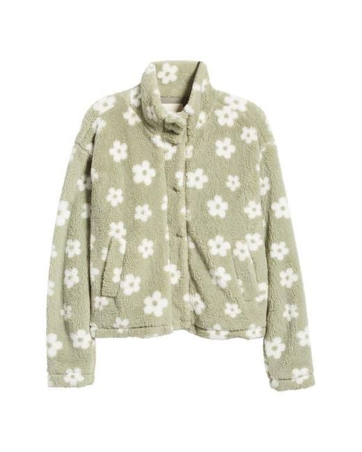 Thread Supply Floral Print High Pile Fleece Jacket in Green Lyst