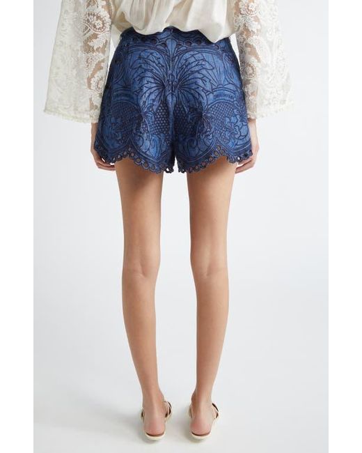 Zimmermann Blue Coco Embroidered Denim Shorts