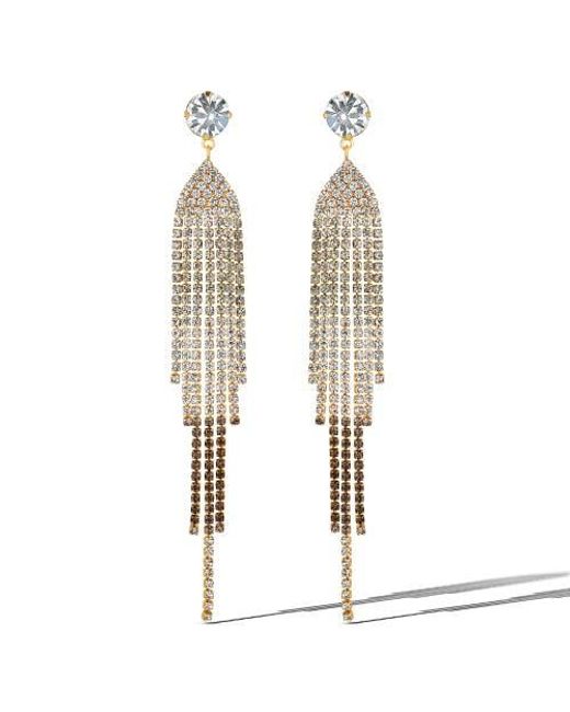 Jessica Simpson White Crystal Rhinestone Fringe Dangle Long Statement Earrings