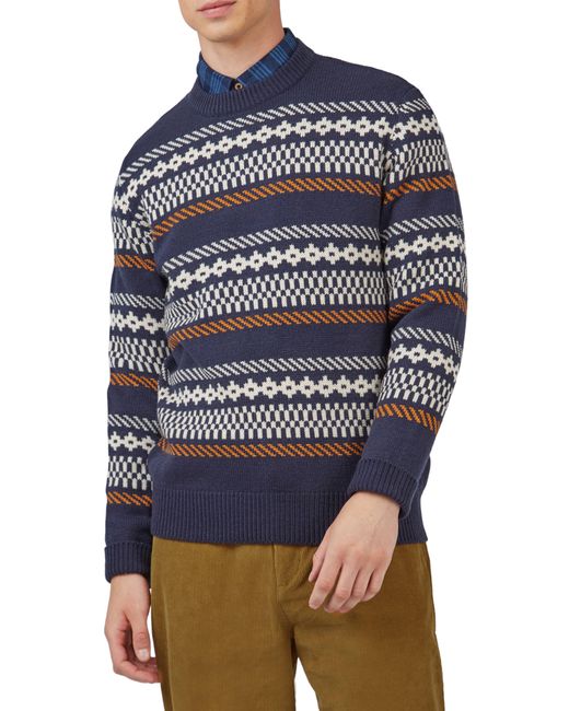 Ben Sherman Blue Fair Isle Wool Blend Sweater for men