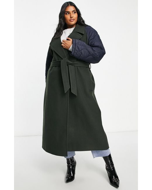 ASOS Curve Quilted Hybrid Coat in Green Lyst