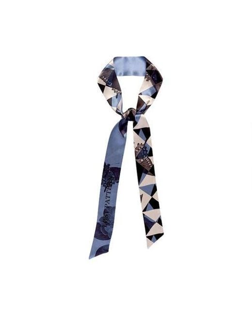 Lost Pattern Blue Prism Silk Skinny Scarf