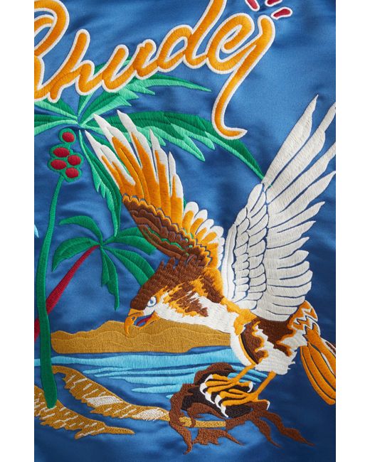 Rhude Blue Palm Eagles Souvenir Satin Jacket for men