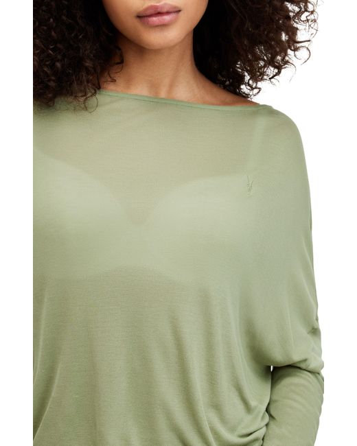 AllSaints Green Rita Oversize Long Sleeve T-shirt