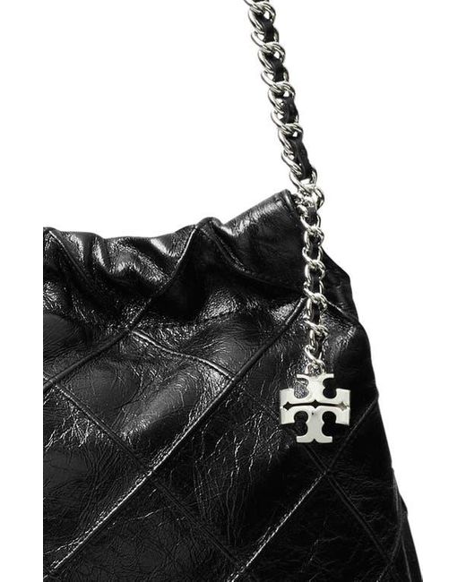 Tory Burch Black Fleming Distressed Quilted Leather Hobo Bag