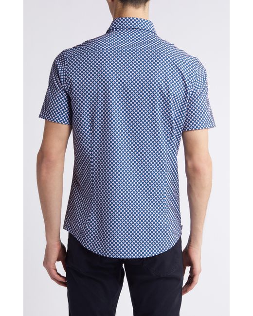 Mizzen+Main Blue Mizzen+main Leeward Trim Fit Print Short Sleeve Performance Button-up Shirt for men