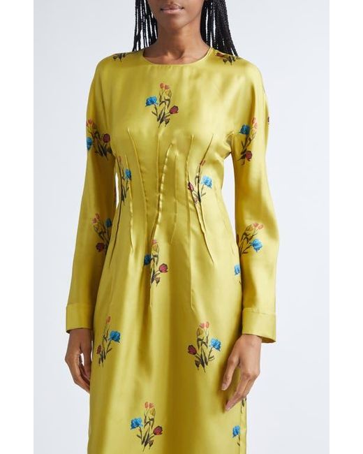 Marni Yellow Tulip Print Silk Twill Dress