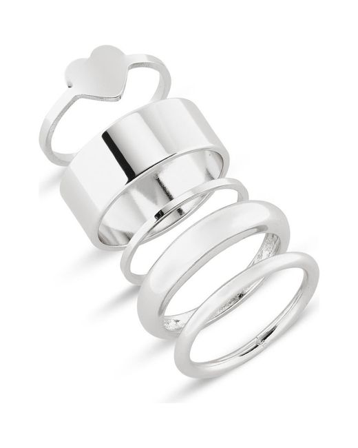 BP. Metallic Set Of 5 Assorted Smooth Heart Rings
