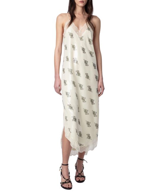Zadig & Voltaire Natural Ristyl Floral Sequin Slipdress