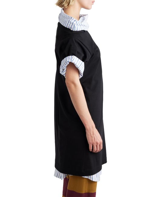 Dries Van Noten Black Layered Short Sleeve Cotton Sweatshirt Dress