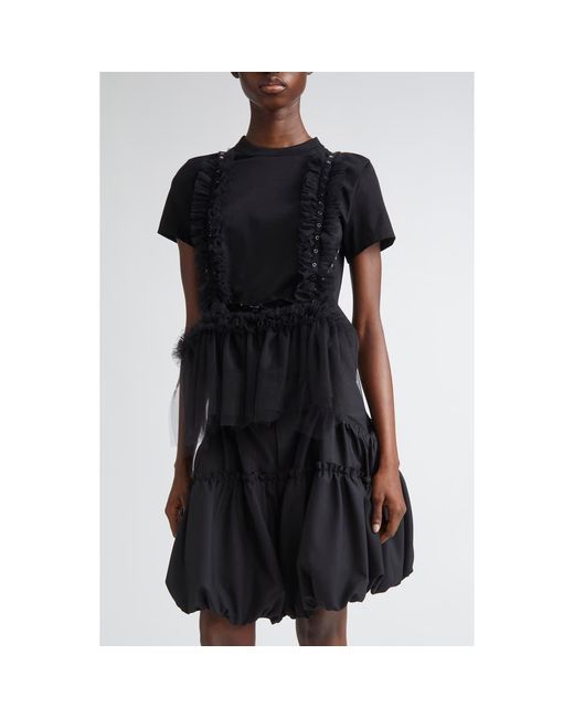 Noir Kei Ninomiya Black Harness Strap Cotton Ponte & Tulle Top