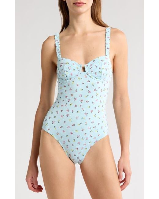 Solid & Striped Blue Verona Embroidered Seersucker One-Piece Swimsuit