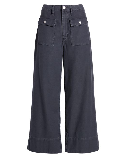 FRAME Blue The '70s Patch Pocket Ankle Wide Leg Twill Pants