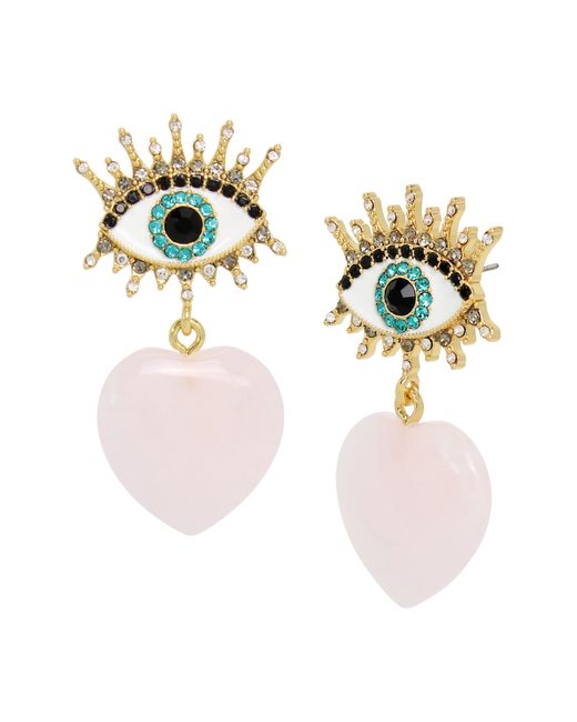 Kurt Geiger Pink Quartz Heart Evil Eye Drop Earrings