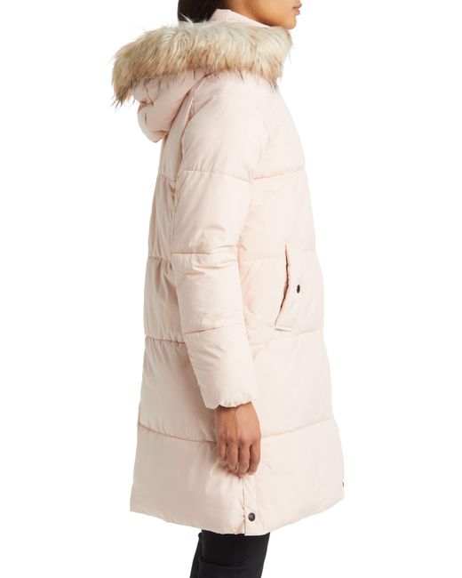 Sam Edelman Natural Hooded Puffer Coat With Faux Fur Trim