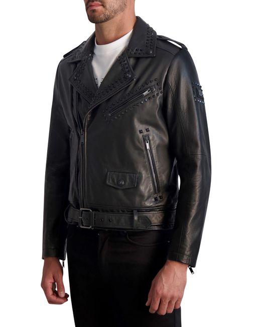 Karl Lagerfeld Black Studded Leather Biker Jacket for men