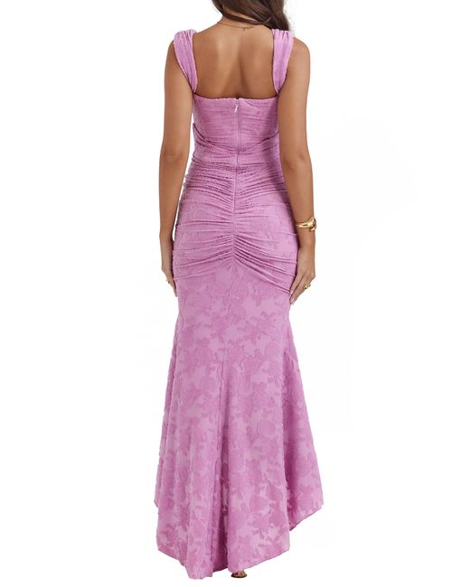 House Of Cb Purple Cesca Floral Ruched High-low Corset Dress