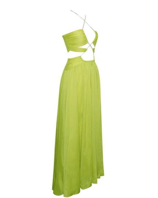 Miss Circle Green Quinby Chiffon Pleated Lace Up Maxi Dress