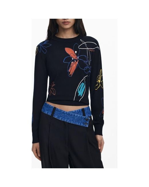 Desigual Blue Floral Crewneck Sweater