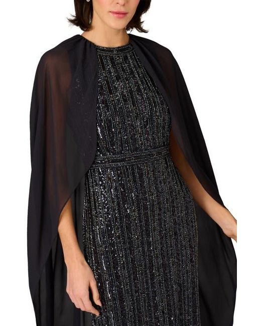 aidan mattox black beaded dress Aidan Mattox Long Formal Beaded Evening Cape Dress main image 0