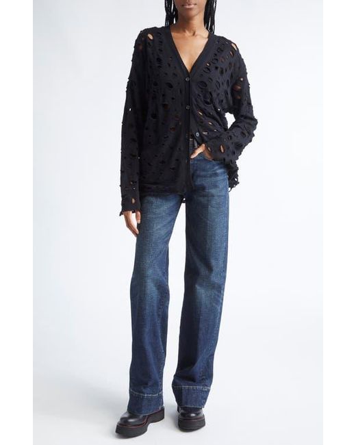 R13 Brown Ripped Merio Wool Boyfrined Cardigan
