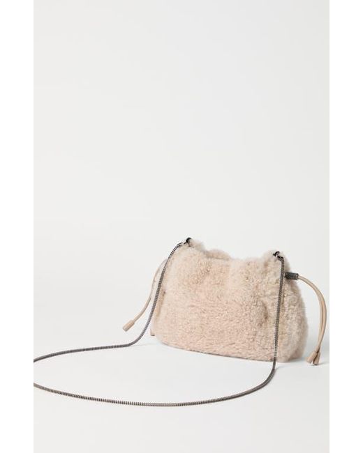 Brunello Cucinelli Natural Shearling Mellow Mini Bucket Bag