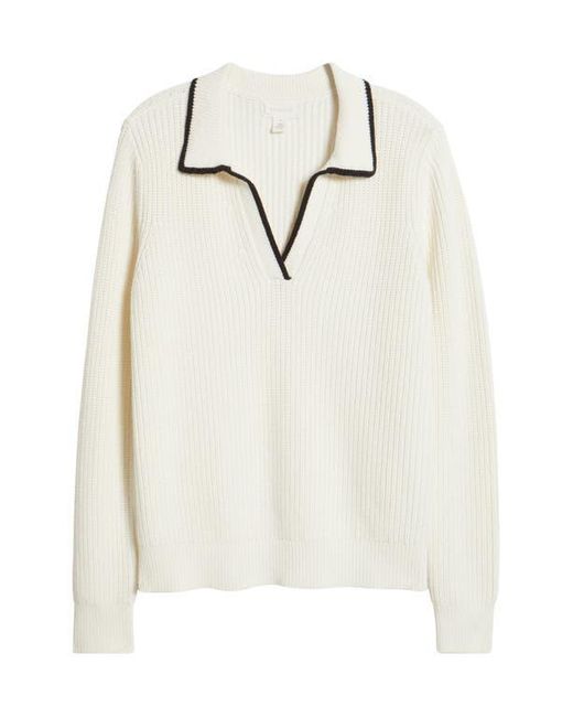 Caslon Blue Johnny Collar Cotton & Wool Sweater