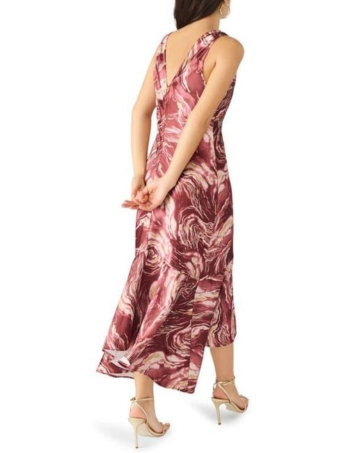 Steve Madden Red Cade Marbleized Print Satin High-Low Dress
