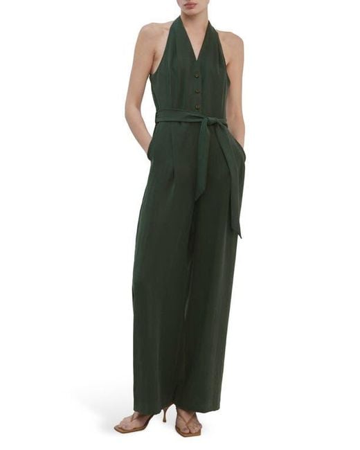 Mango Green Halter Neck Belted Jumpsuit