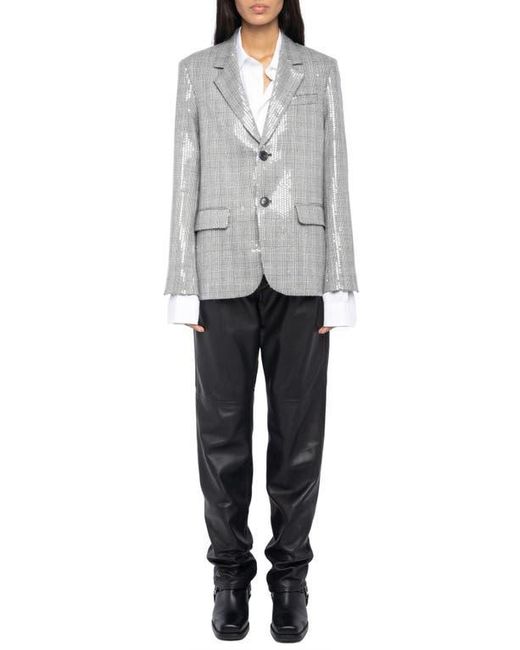 Zadig & Voltaire Gray Vanille Sequin Plaid Blazer