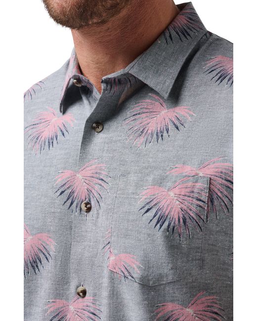 Travis Mathew Gray Tip Me Over Leaf Print Short Sleeve Stretch Button-up Shirt for men