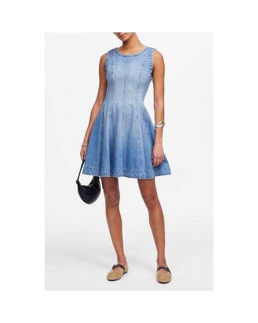 madewell denim dress Puff-Sleeve Mini in Stonehaven Wash Zip at back Madewell Denim Mini Shirtdress