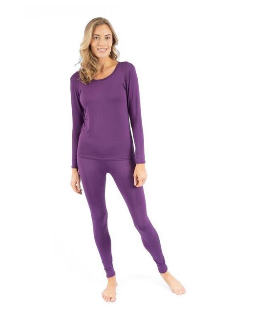 Leveret Purple Solid Thermal Pajama Set