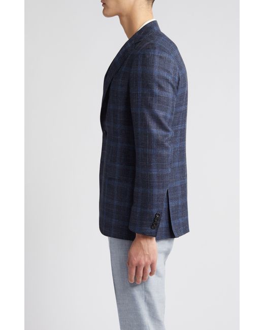 Canali Blue Kei Trim Fit Plaid Wool & Silk Blend Sport Coat for men